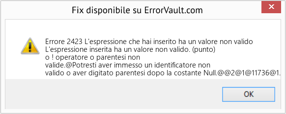 Fix L'espressione che hai inserito ha un valore non valido (Error Codee 2423)
