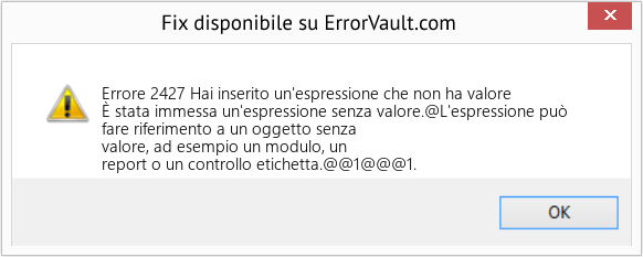 Download Error <?php echo $number; ?> (Hai inserito un'espressione che non ha valore) Repair Tool Fix Hai inserito un'espressione che non ha valore (Error Codee 2427)