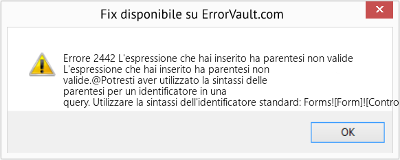 Fix L'espressione che hai inserito ha parentesi non valide (Error Codee 2442)