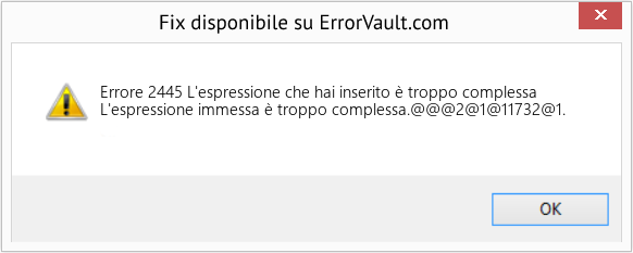 Download Error <?php echo $number; ?> (L'espressione che hai inserito è troppo complessa) Repair Tool Fix L'espressione che hai inserito è troppo complessa (Error Codee 2445)