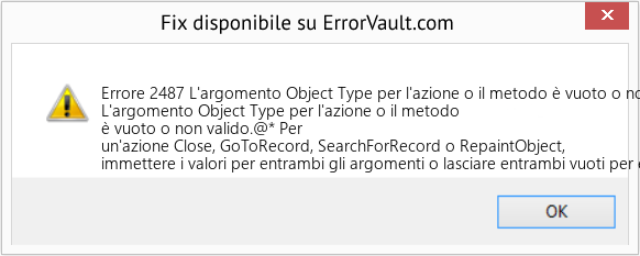 Fix L'argomento Object Type per l'azione o il metodo è vuoto o non valido (Error Codee 2487)