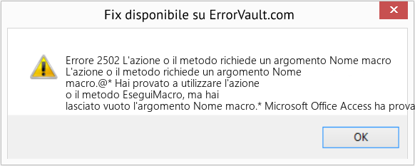 Fix L'azione o il metodo richiede un argomento Nome macro (Error Codee 2502)