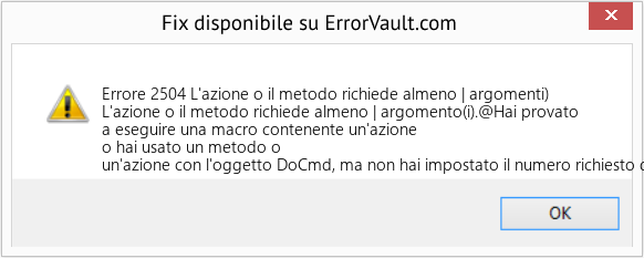 Fix L'azione o il metodo richiede almeno | argomenti) (Error Codee 2504)