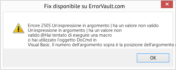 Download Error <?php echo $number; ?> (Un'espressione in argomento | ha un valore non valido) Repair Tool Fix Un'espressione in argomento | ha un valore non valido (Error Codee 2505)