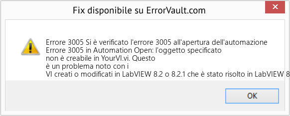 Download Error <?php echo $number; ?> (Si è verificato l'errore 3005 all'apertura dell'automazione) Repair Tool Fix Si è verificato l'errore 3005 all'apertura dell'automazione (Error Codee 3005)