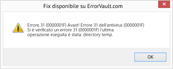 Fix Avast! Errore 31 dell'antivirus (0000001F) (Error Codee 31 (0000001F))
