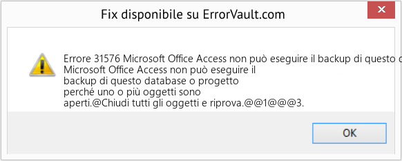 Download Error <?php echo $number; ?> (Microsoft Office Access non può eseguire il backup di questo database o progetto perché uno o più oggetti sono aperti) Repair Tool Fix Microsoft Office Access non può eseguire il backup di questo database o progetto perché uno o più oggetti sono aperti (Error Codee 31576)