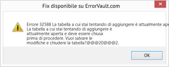 Fix La tabella a cui stai tentando di aggiungere è attualmente aperta e deve essere chiusa prima di procedere (Error Codee 32588)