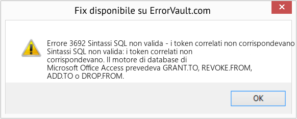 Download Error <?php echo $number; ?> (Sintassi SQL non valida - i token correlati non corrispondevano) Repair Tool Fix Sintassi SQL non valida - i token correlati non corrispondevano (Error Codee 3692)