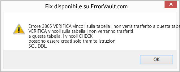 Fix VERIFICA vincoli sulla tabella | non verrà trasferito a questa tabella (Error Codee 3805)