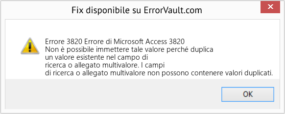 Fix Errore di Microsoft Access 3820 (Error Codee 3820)