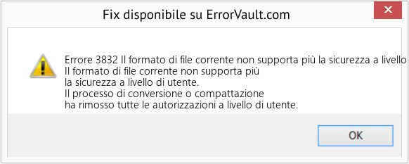 Fix Il formato di file corrente non supporta più la sicurezza a livello di utente (Error Codee 3832)
