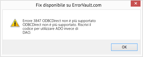 Download Error <?php echo $number; ?> (ODBCDirect non è più supportato) Repair Tool Fix ODBCDirect non è più supportato (Error Codee 3847)