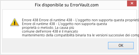 Download Error <?php echo $number; ?> (Errore di runtime 438 - L'oggetto non supporta questa proprietà o metodo) Repair Tool Fix Errore di runtime 438 - L'oggetto non supporta questa proprietà o metodo (Error Codee 438)