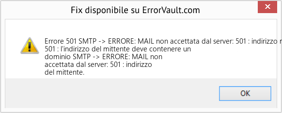 Fix SMTP -> ERRORE: MAIL non accettata dal server: 501 : indirizzo mittente (Error Codee 501)