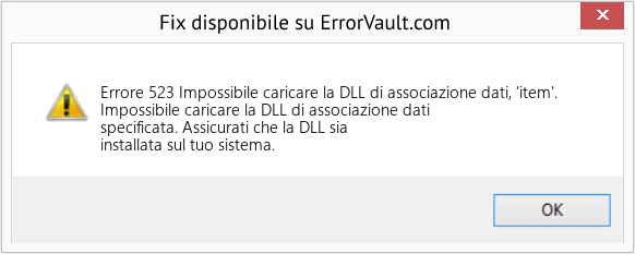 Download Error <?php echo $number; ?> (Impossibile caricare la DLL di associazione dati, 'item'.) Repair Tool Fix Impossibile caricare la DLL di associazione dati, 'item'. (Error Codee 523)
