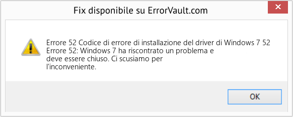 Download Error <?php echo $number; ?> (Codice di errore di installazione del driver di Windows 7 52) Repair Tool Fix Codice di errore di installazione del driver di Windows 7 52 (Error Codee 52)