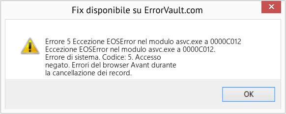 Fix Eccezione EOSError nel modulo asvc.exe a 0000C012 (Error Codee 5)