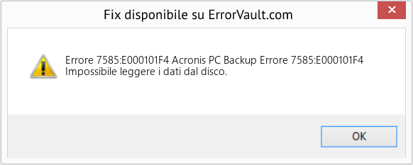 Fix Acronis PC Backup Errore 7585:E000101F4 (Error Codee 7585:E000101F4)