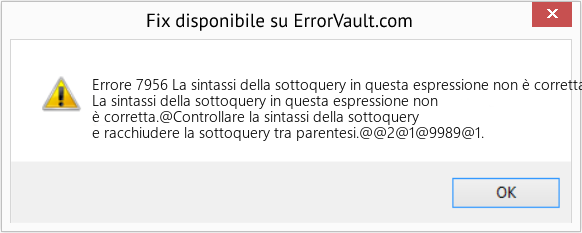 Download Error <?php echo $number; ?> (La sintassi della sottoquery in questa espressione non è corretta) Repair Tool Fix La sintassi della sottoquery in questa espressione non è corretta (Error Codee 7956)