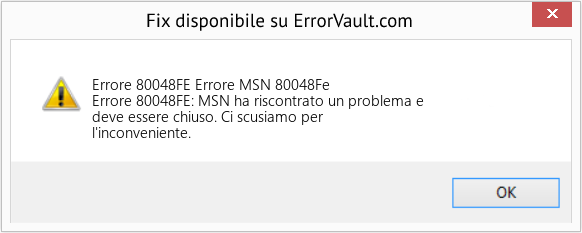 Fix Errore MSN 80048Fe (Error Codee 80048FE)