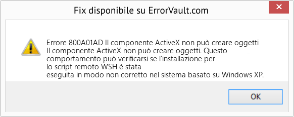 Fix Il componente ActiveX non può creare oggetti (Error Codee 800A01AD)