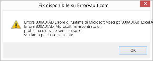Fix Errore di runtime di Microsoft Vbscript '800A01Ad' Excel.Application (Error Codee 800A01AD)