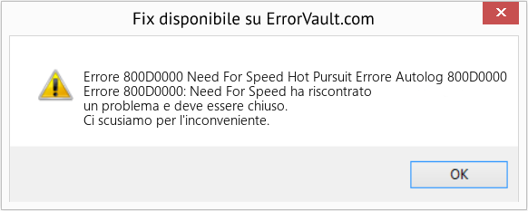 Fix Need For Speed ​​Hot Pursuit Errore Autolog 800D0000 (Error Codee 800D0000)