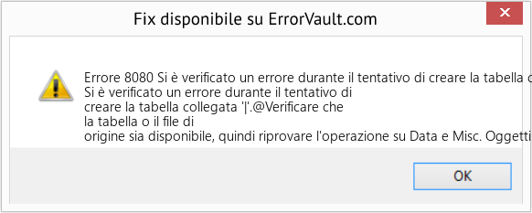 Fix Si è verificato un errore durante il tentativo di creare la tabella collegata '|' (Error Codee 8080)