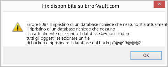 Download Error <?php echo $number; ?> (Il ripristino di un database richiede che nessuno stia attualmente utilizzando il database) Repair Tool Fix Il ripristino di un database richiede che nessuno stia attualmente utilizzando il database (Error Codee 8087)