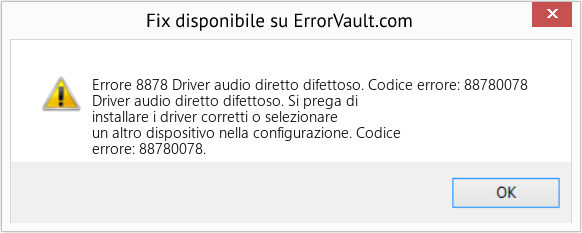 Download Error <?php echo $number; ?> (Driver audio diretto difettoso. Codice errore: 88780078) Repair Tool Fix Driver audio diretto difettoso. Codice errore: 88780078 (Error Codee 8878)