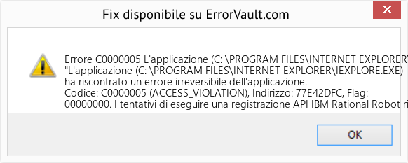 Fix L'applicazione (C: \PROGRAM FILES\INTERNET EXPLORER\IEXPLORE.EXE) ha riscontrato un errore irreversibile dell'applicazione (Error Codee C0000005)