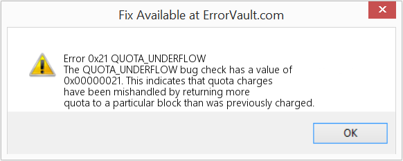 QUOTA_UNDERFLOW 수정(오류 오류 0x21)