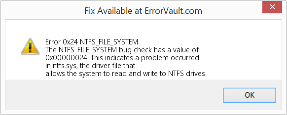 NTFS_FILE_SYSTEM 수정(오류 오류 0x24)