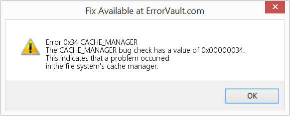 CACHE_MANAGER 수정(오류 오류 0x34)