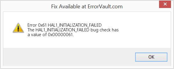 HAL1_INITIALIZATION_FAILED 수정(오류 오류 0x61)
