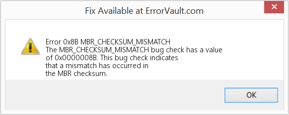 MBR_CHECKSUM_MISMATCH 수정(오류 오류 0x8B)