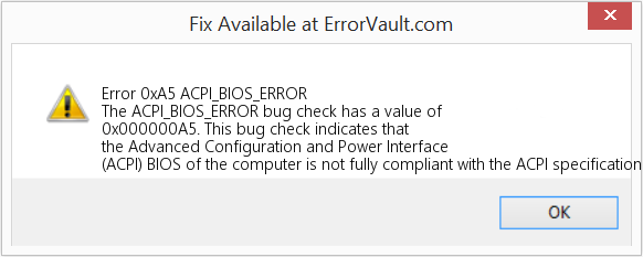 ACPI_BIOS_ERROR 수정(오류 오류 0xA5)