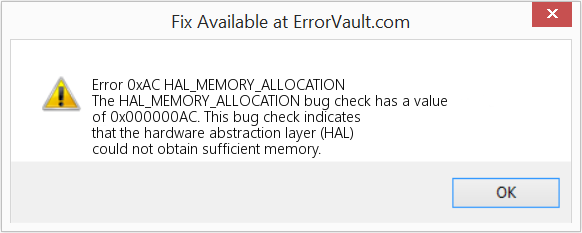 HAL_MEMORY_ALLOCATION 수정(오류 오류 0xAC)