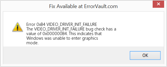 VIDEO_DRIVER_INIT_FAILURE 수정(오류 오류 0xB4)