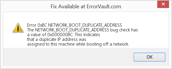 NETWORK_BOOT_DUPLICATE_ADDRESS 수정(오류 오류 0xBC)