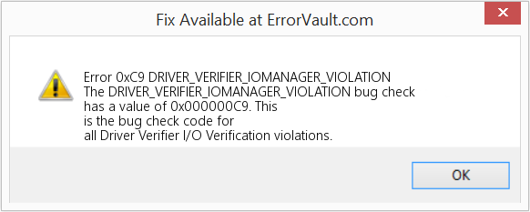DRIVER_VERIFIER_IOMANAGER_VIOLATION 수정(오류 오류 0xC9)