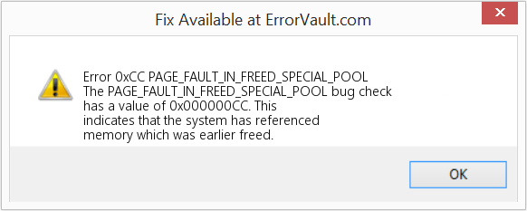 PAGE_FAULT_IN_FREED_SPECIAL_POOL 수정(오류 오류 0xCC)
