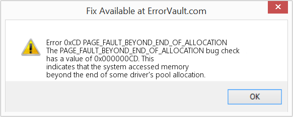 PAGE_FAULT_BEYOND_END_OF_ALLOCATION 수정(오류 오류 0xCD)