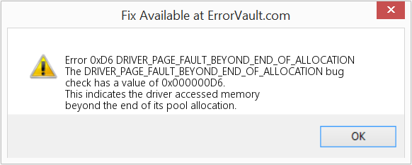 DRIVER_PAGE_FAULT_BEYOND_END_OF_ALLOCATION 수정(오류 오류 0xD6)