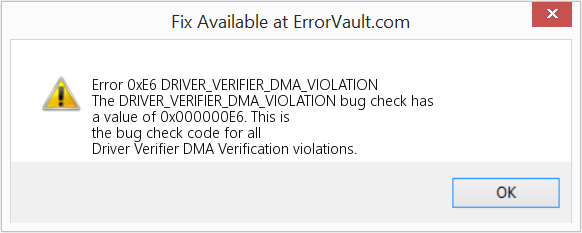 DRIVER_VERIFIER_DMA_VIOLATION 수정(오류 오류 0xE6)