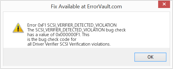 SCSI_VERIFIER_DETECTED_VIOLATION 수정(오류 오류 0xF1)