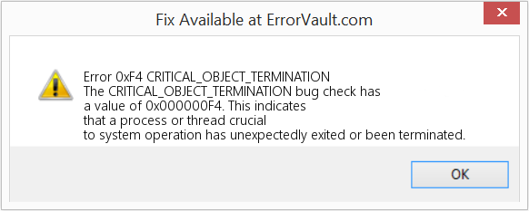 CRITICAL_OBJECT_TERMINATION 수정(오류 오류 0xF4)