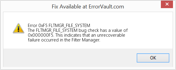 FLTMGR_FILE_SYSTEM 수정(오류 오류 0xF5)