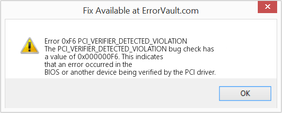 PCI_VERIFIER_DETECTED_VIOLATION 수정(오류 오류 0xF6)